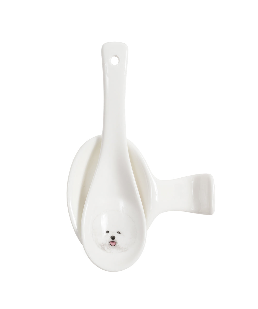 Pet Portrait Porcelain Spoon & Rest Set - Bichon