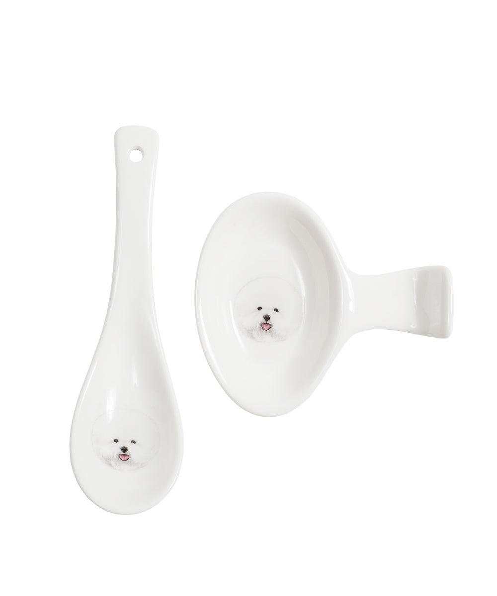 Pet Portrait Porcelain Spoon & Rest Set - Bichon