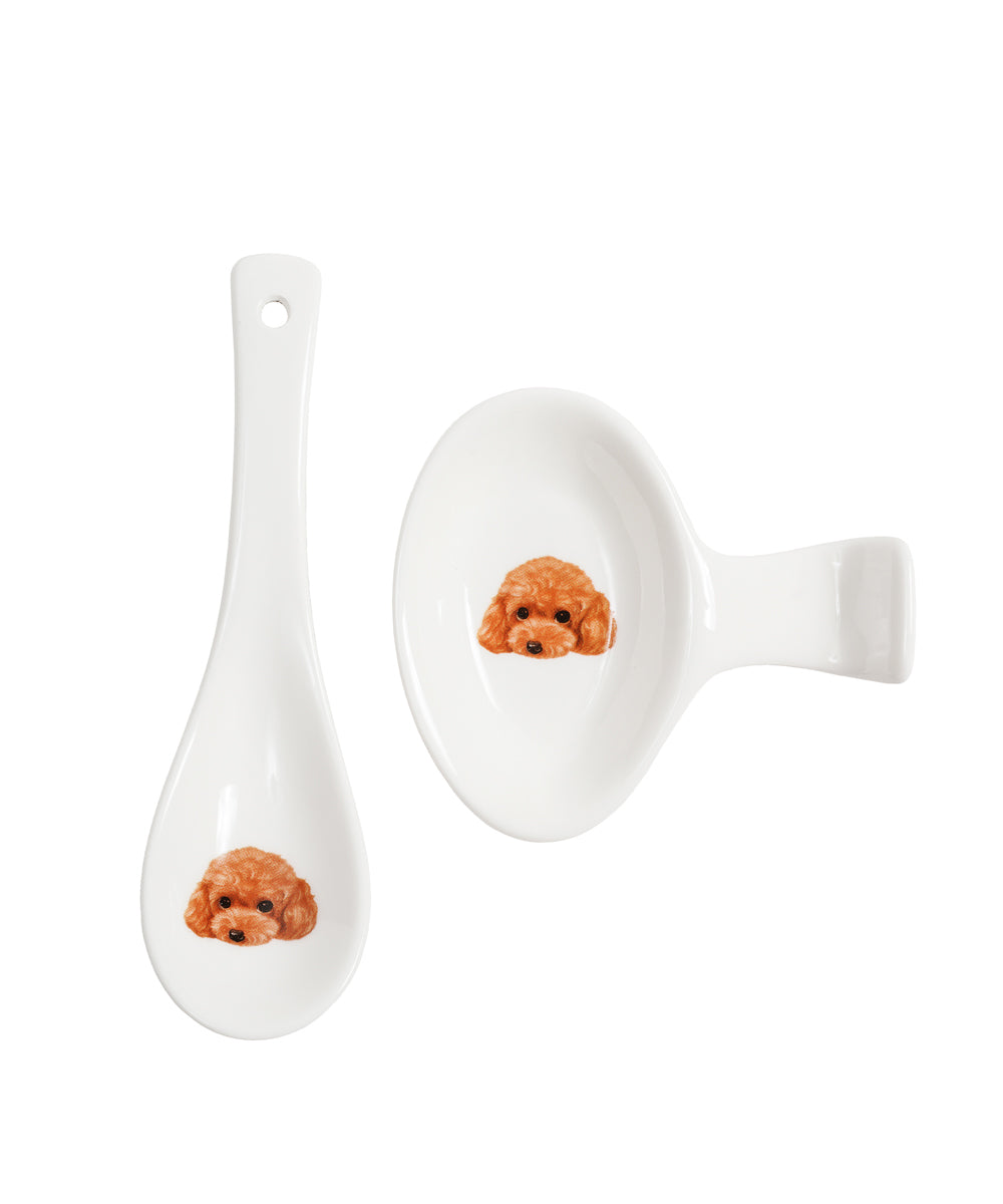 Poodle(Red) Porcelain Spoon And Rest