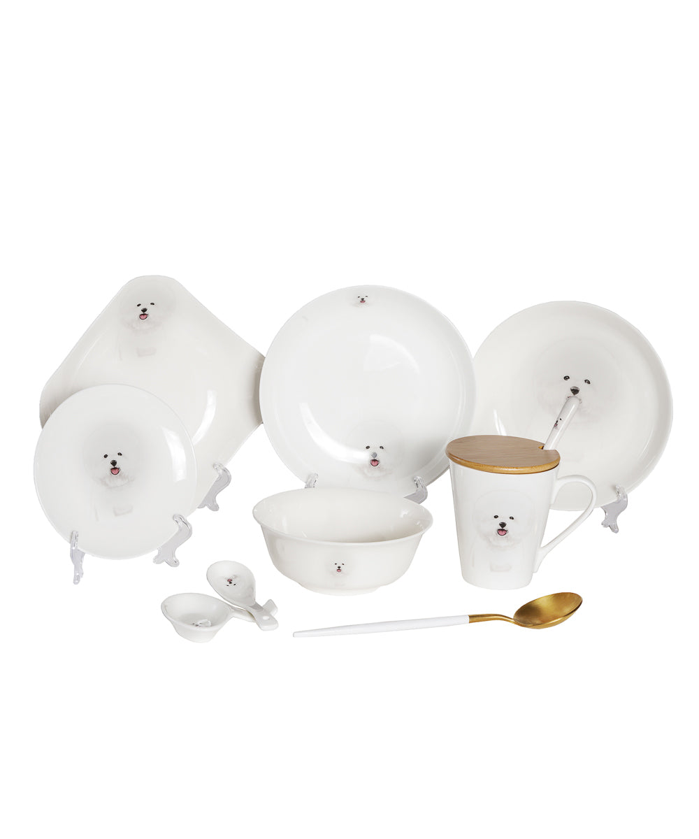 Pet Portrait Porcelain Dinnerware 11-Piece Set - Bichon