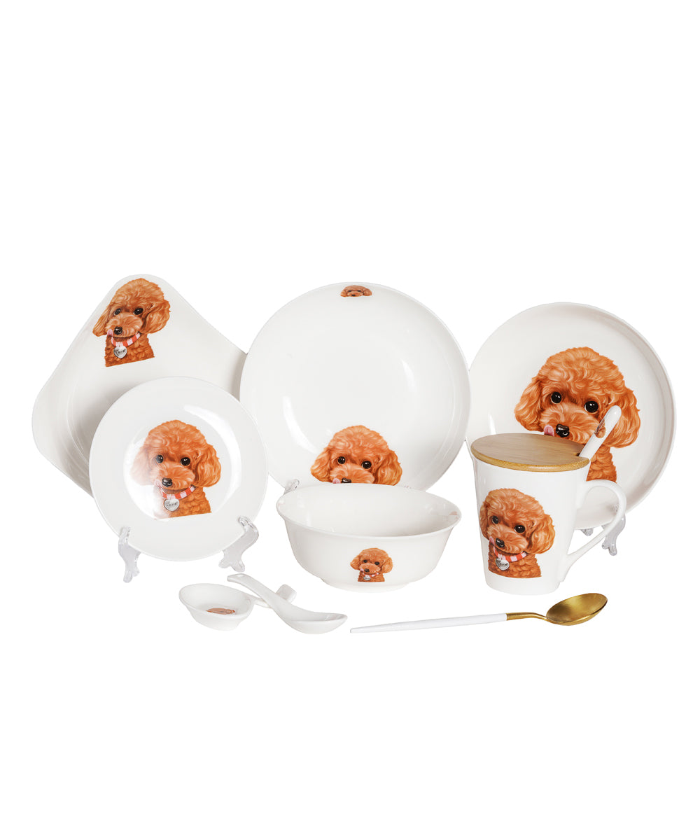 Poodle (Red) Pet Portrait Porcelain Dinnerware 11-Piece Set