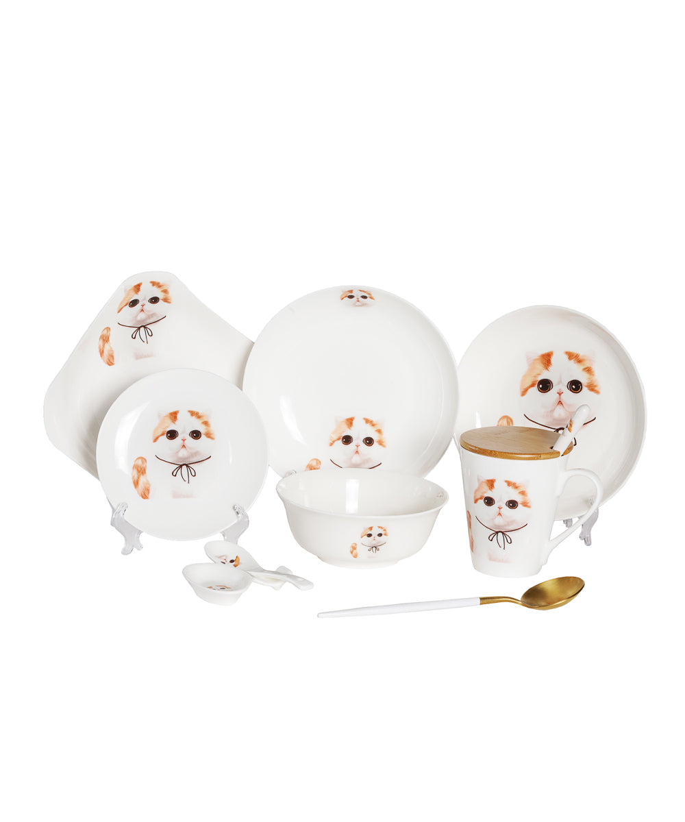 Pet Portrait Porcelain Dinnerware 11-Piece Set - Exotic Shorthair