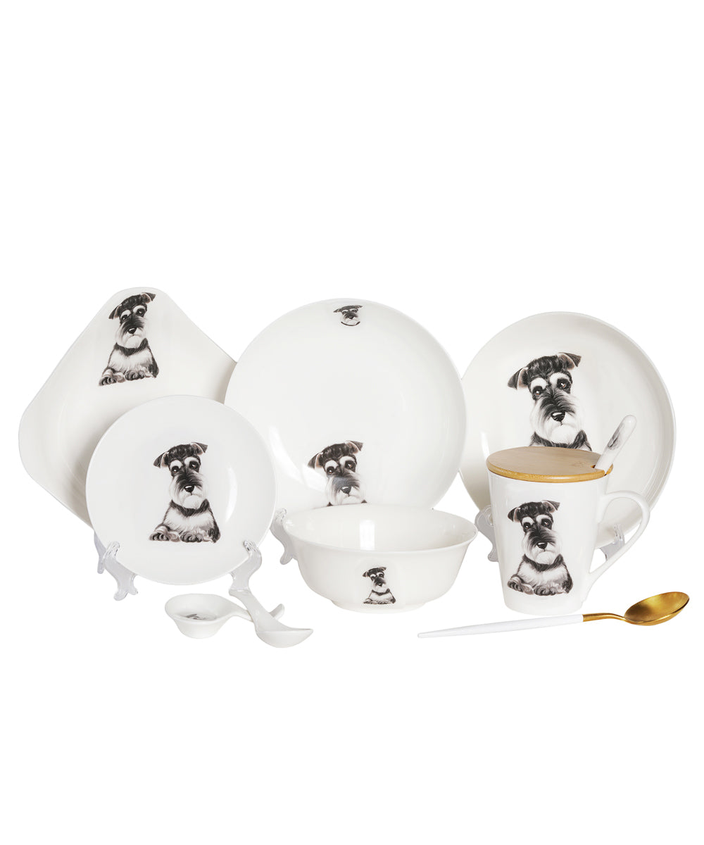 Pet Portrait Porcelain Dinnerware 11-Piece Set - Schnauzer