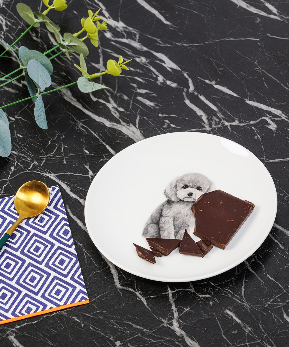 Pet Portrait Porcelain Middle Print 6" Plate - Poodle(Grey)