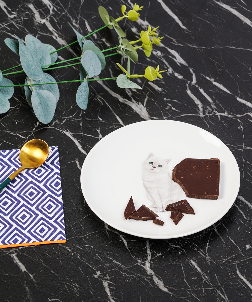 Pet Portrait Porcelain Middle Print 6" Plate - British Shorthair(Silver)