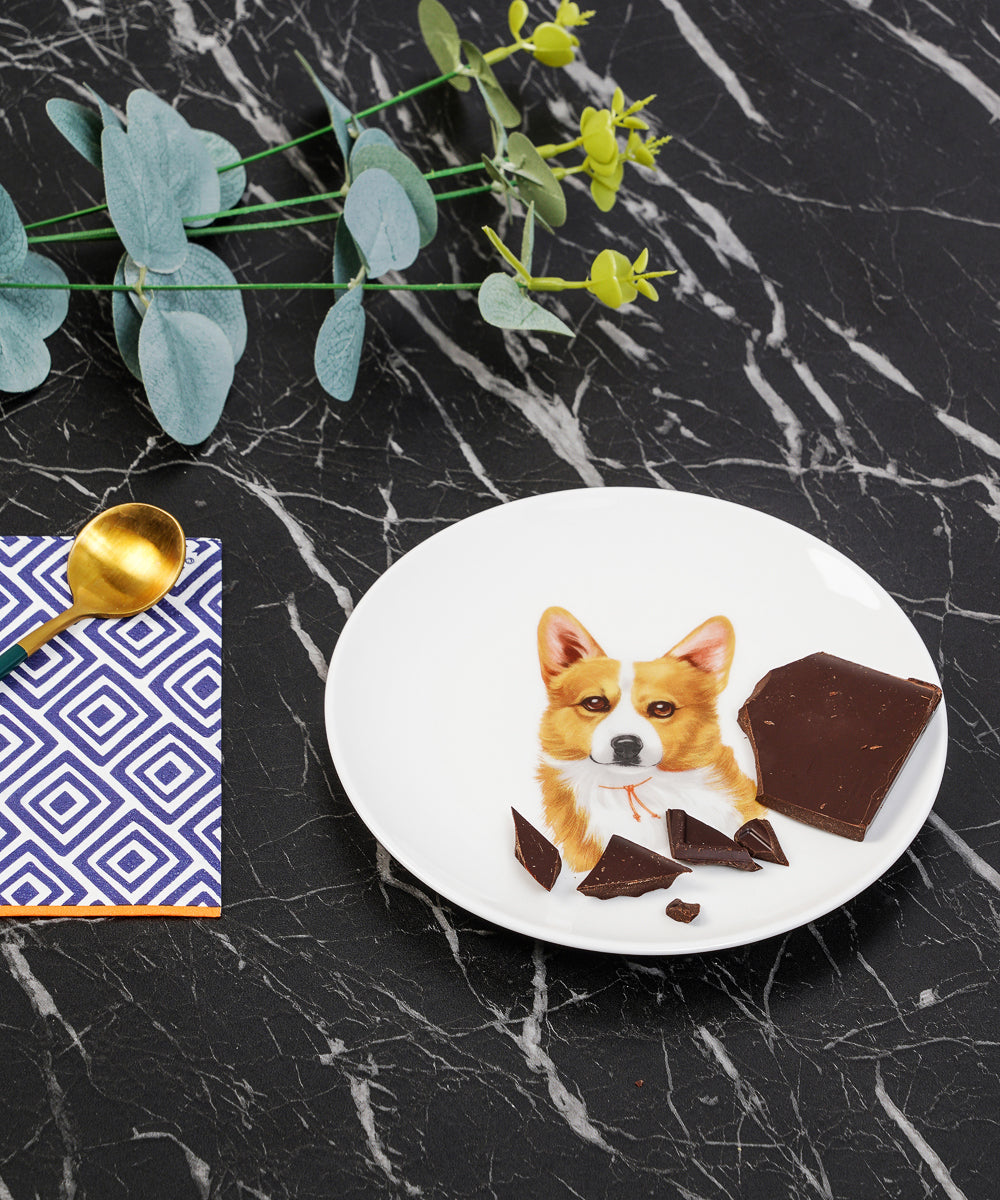 Pet Portrait Porcelain Dinnerware 11-Piece Set - Corgi