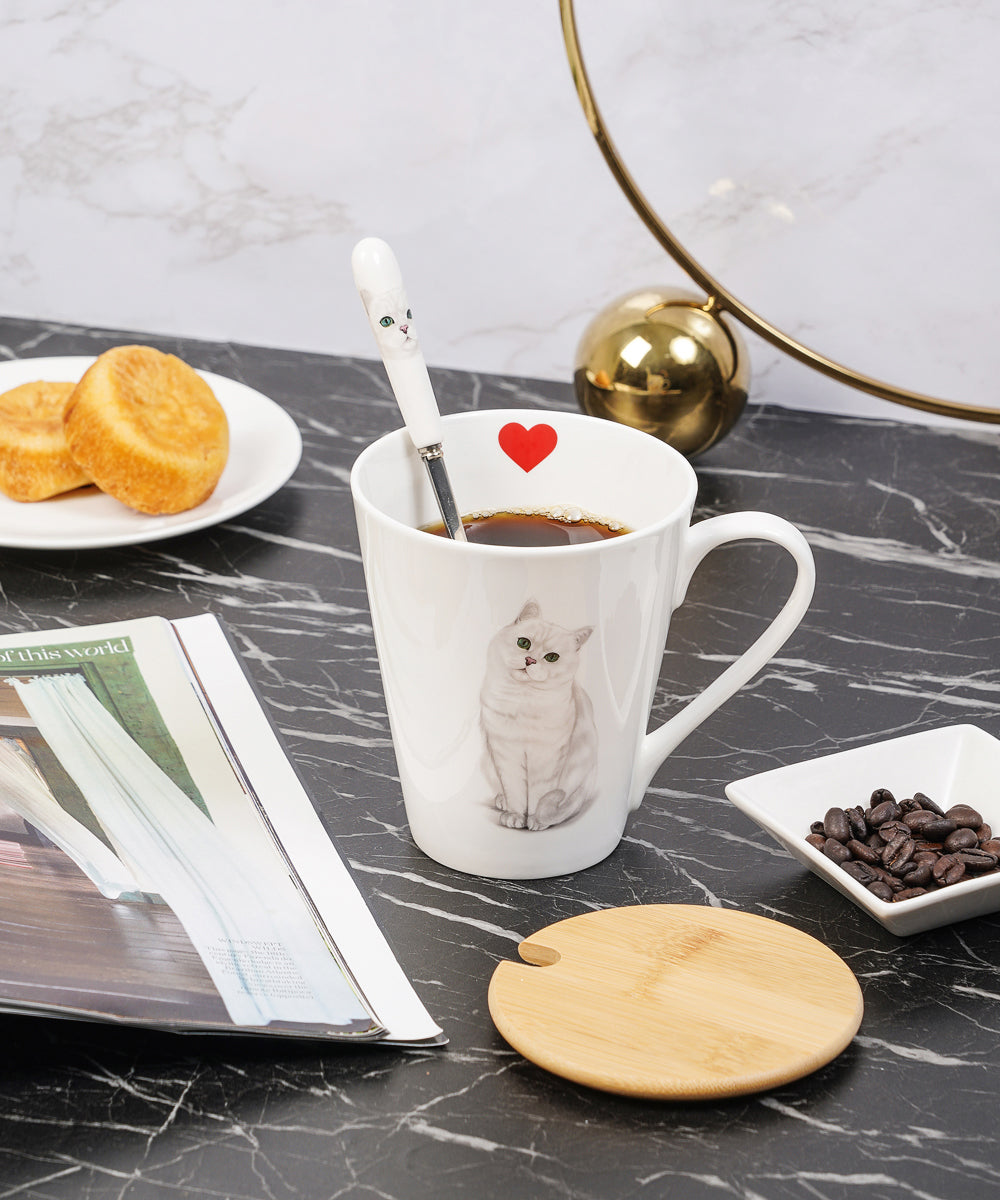 Pet Portrait Porcelain Dinnerware 11-Piece Set - British Shorthair(Silver)