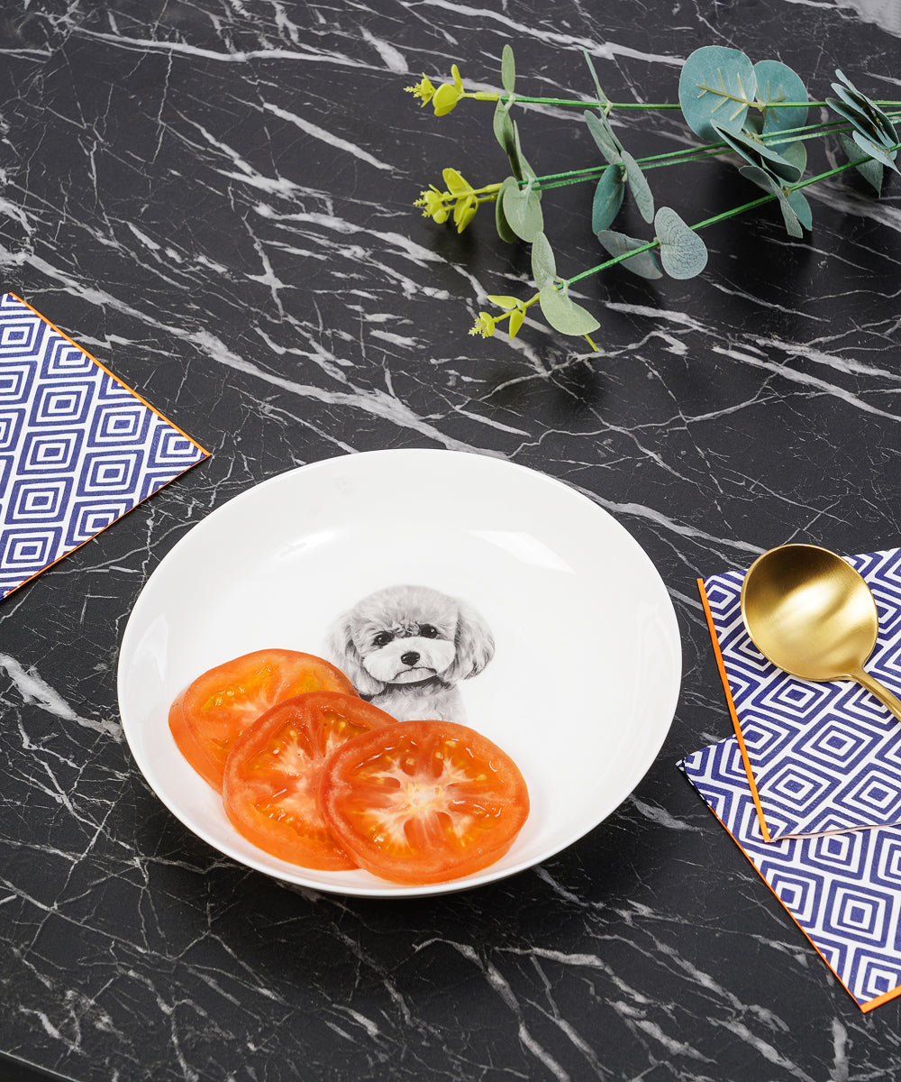 Poodle(Grey) Small Plate On Kitchen Counter With Food