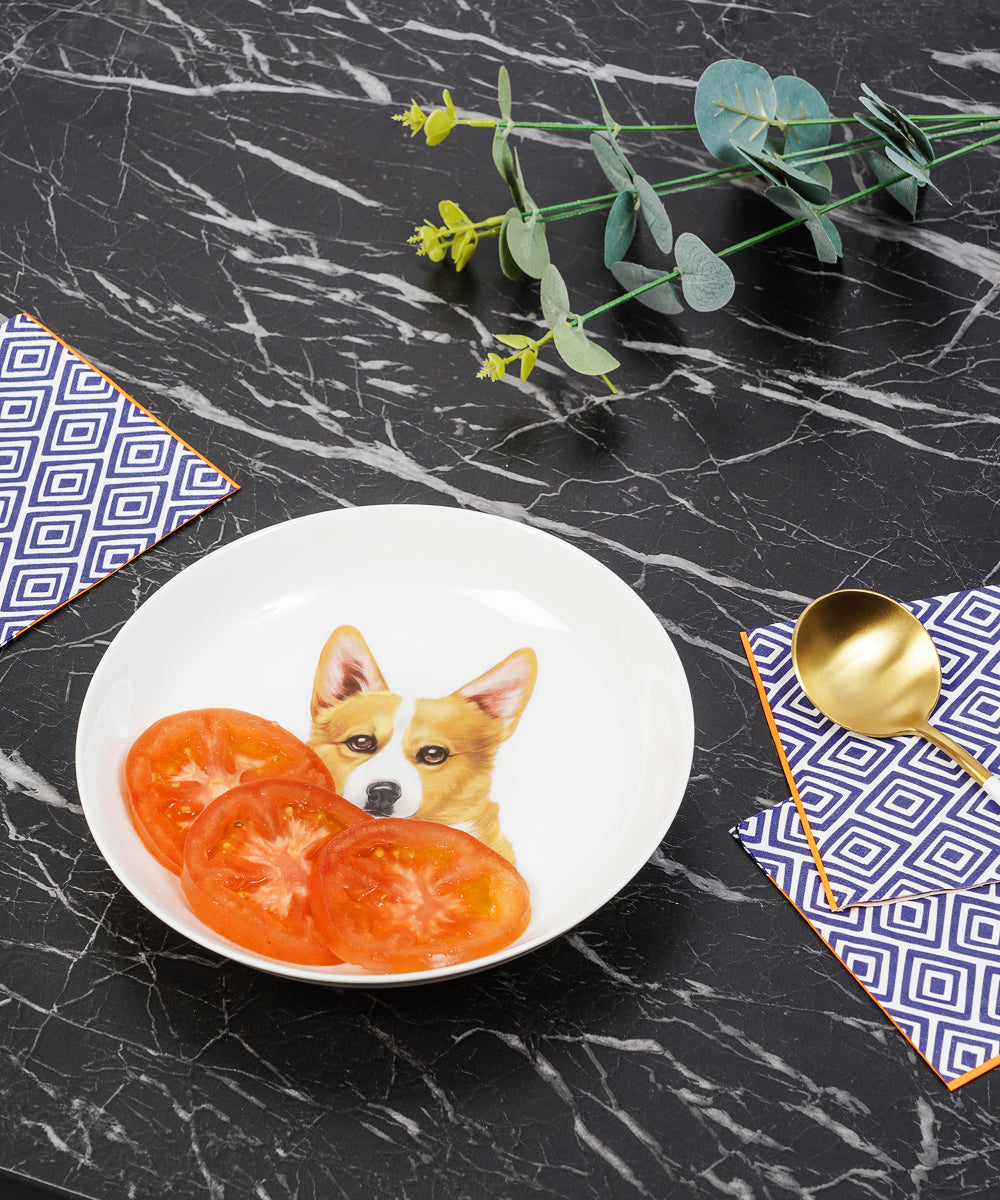 Pet Portrait Porcelain Dinnerware 11-Piece Set - Corgi