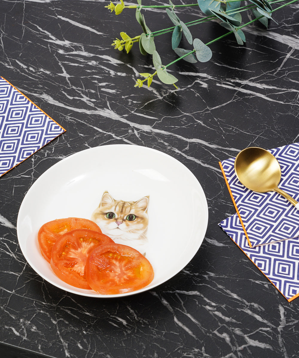 Pet Portrait Porcelain Dinnerware 11-Piece Set - British Shorthair(Golden)