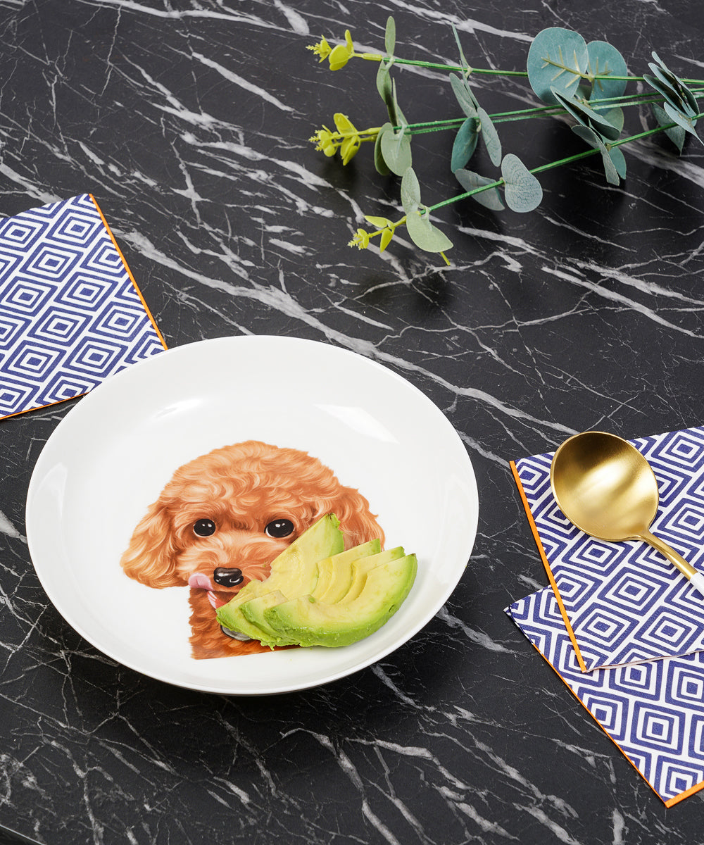 Poodle (Red) 8 Inch Middle Print Plate On Kitchen Counter With Food