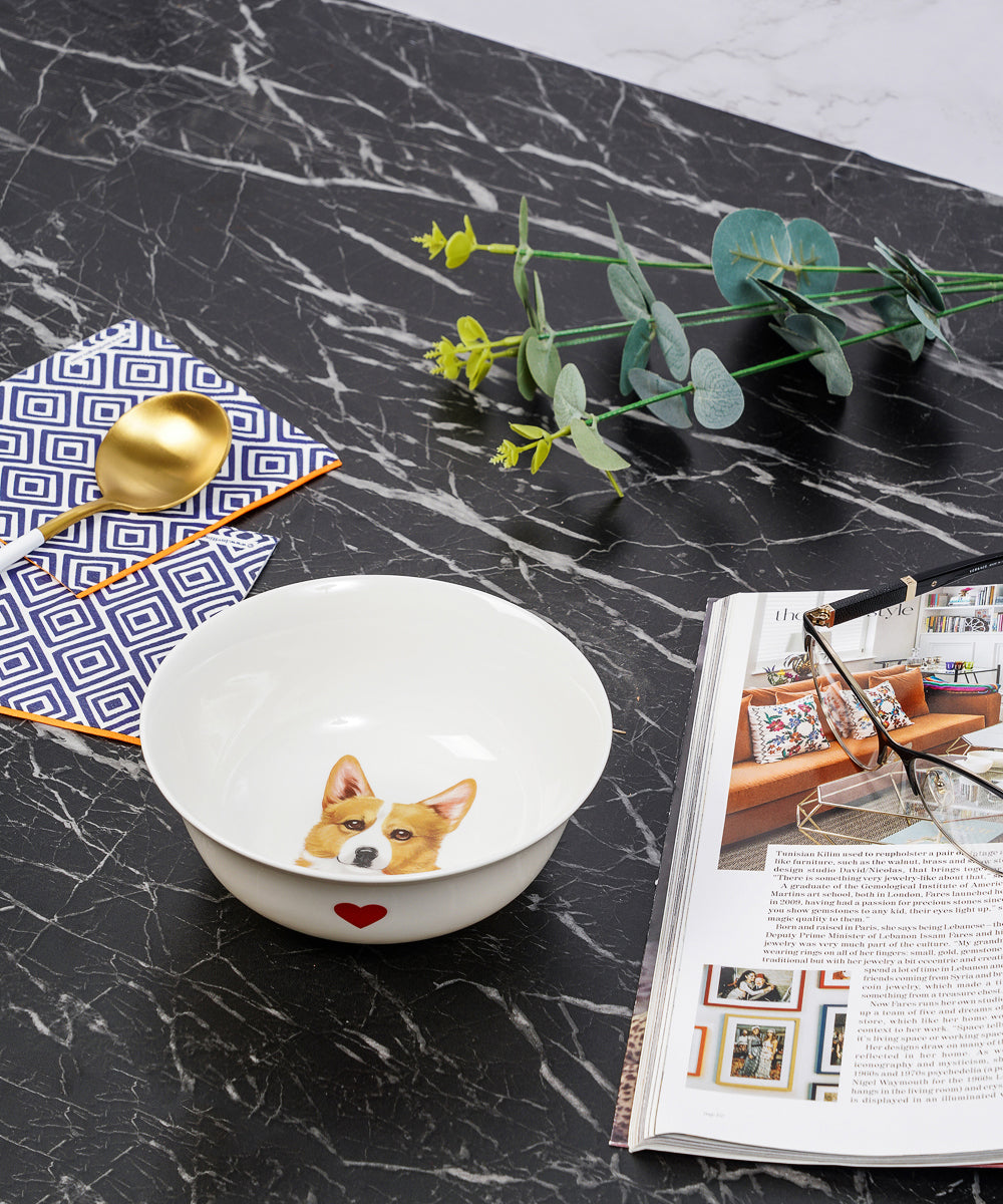 Pet Portrait Porcelain Dinnerware 11-Piece Set - Corgi