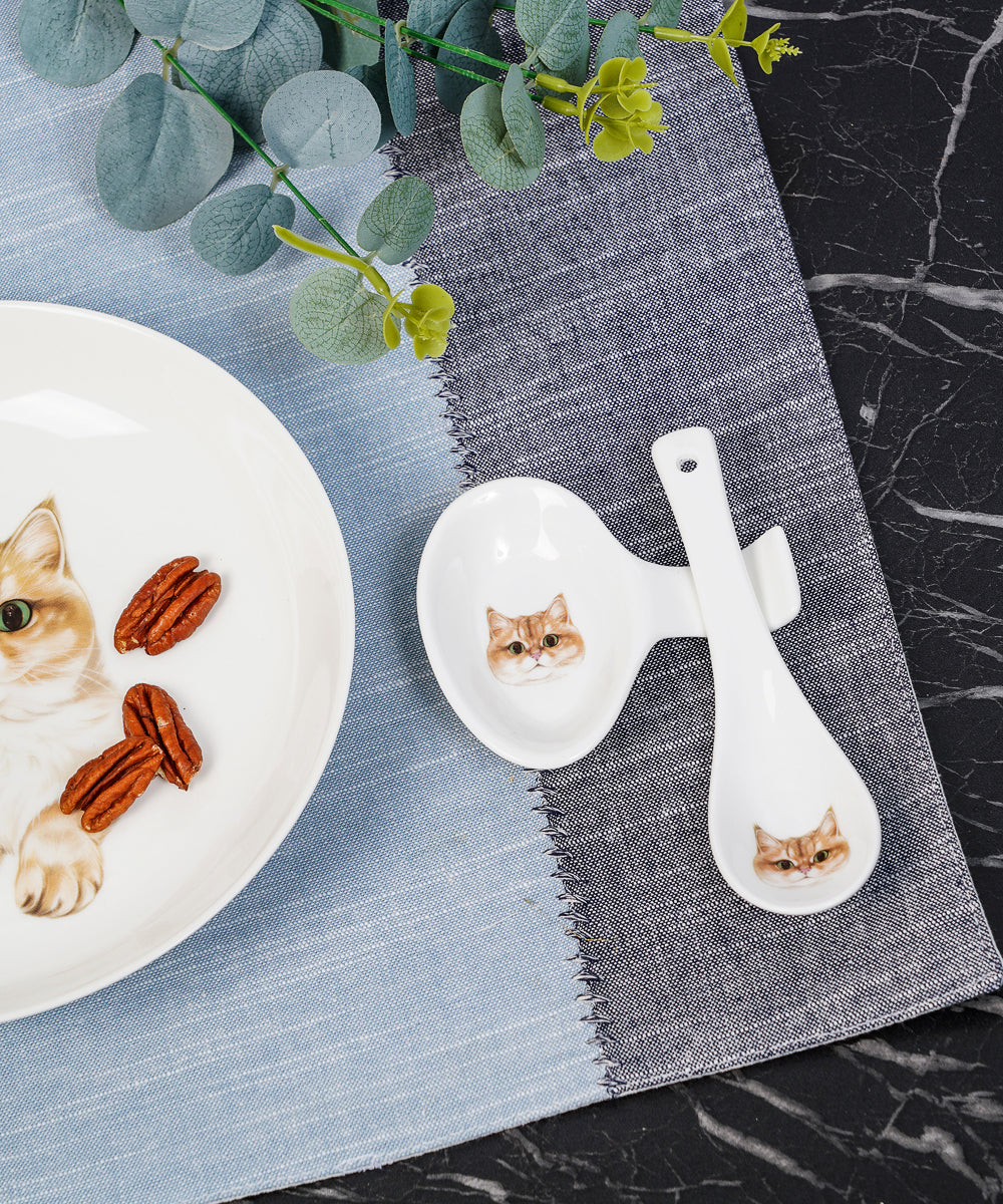 Pet Portrait Porcelain Dinnerware 11-Piece Set - British Shorthair(Golden)