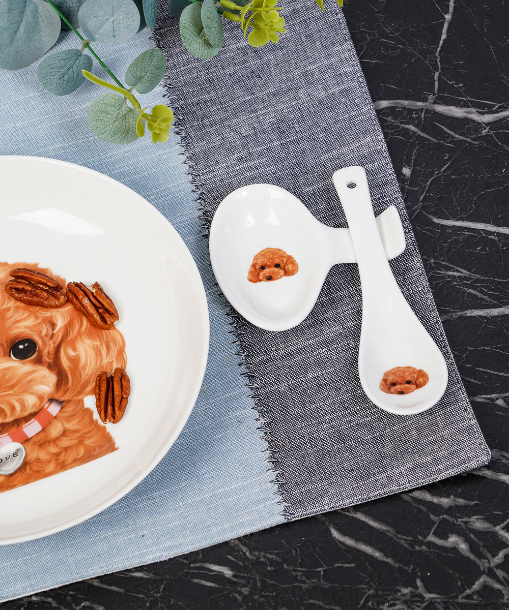 Poodle(Red) Porcelain Spoon And Rest On Kitchen Counter