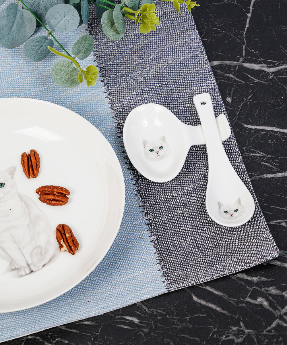 Pet Portrait Porcelain Spoon & Rest Set - British Shorthair(Silver)