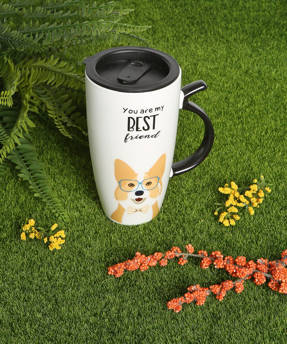 Best Friend Mug Set With Lid, Metal Straw and Spoon Corgi design