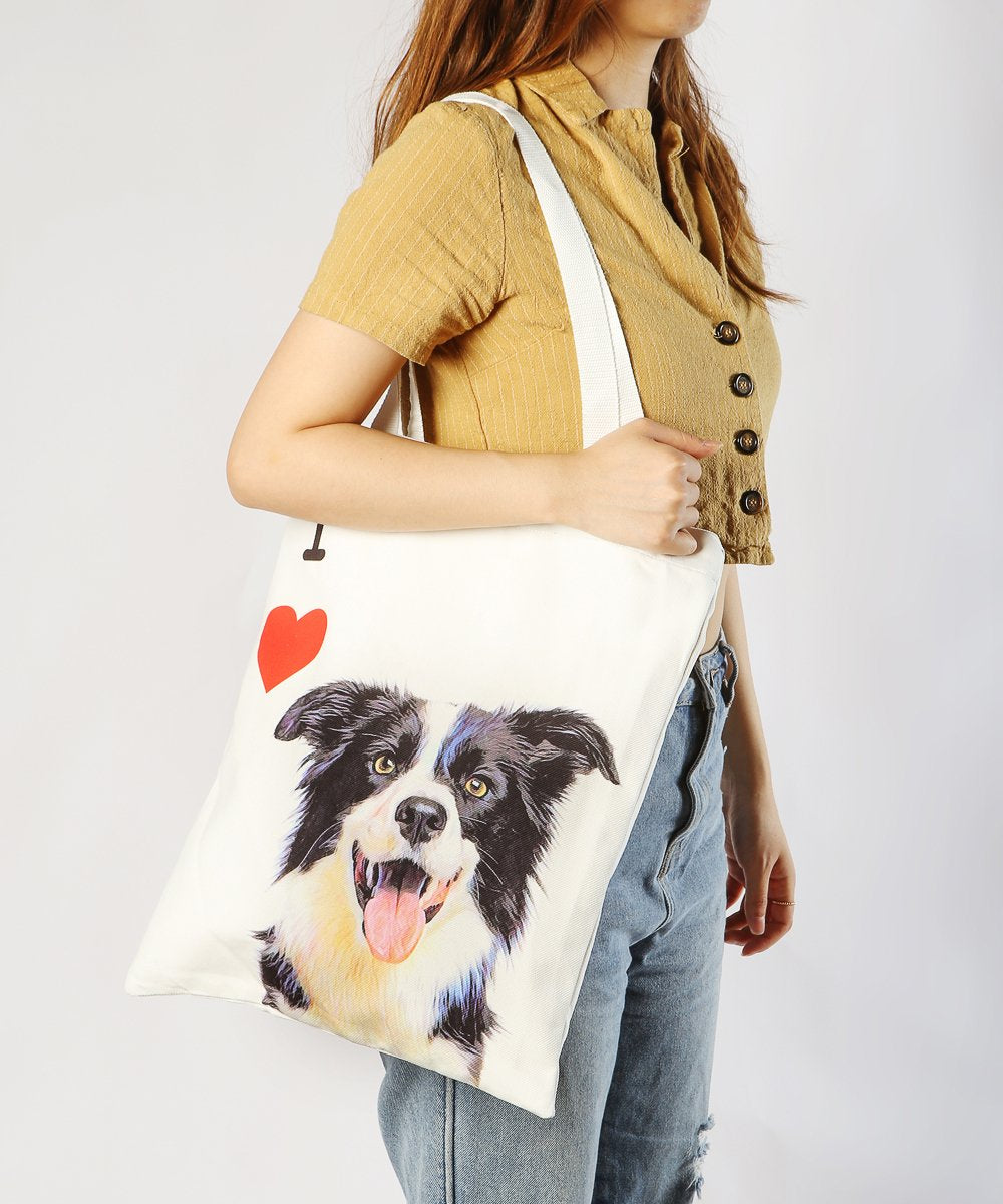 Art Canvas Bag - "I Love" Collection - Border Collie on model