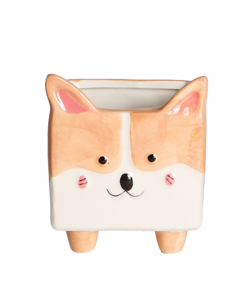 Smiling Corgi Square Plant Pot