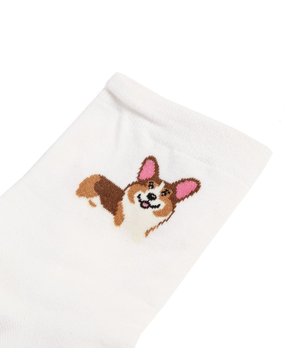 Happy Face Corgi Socks close up