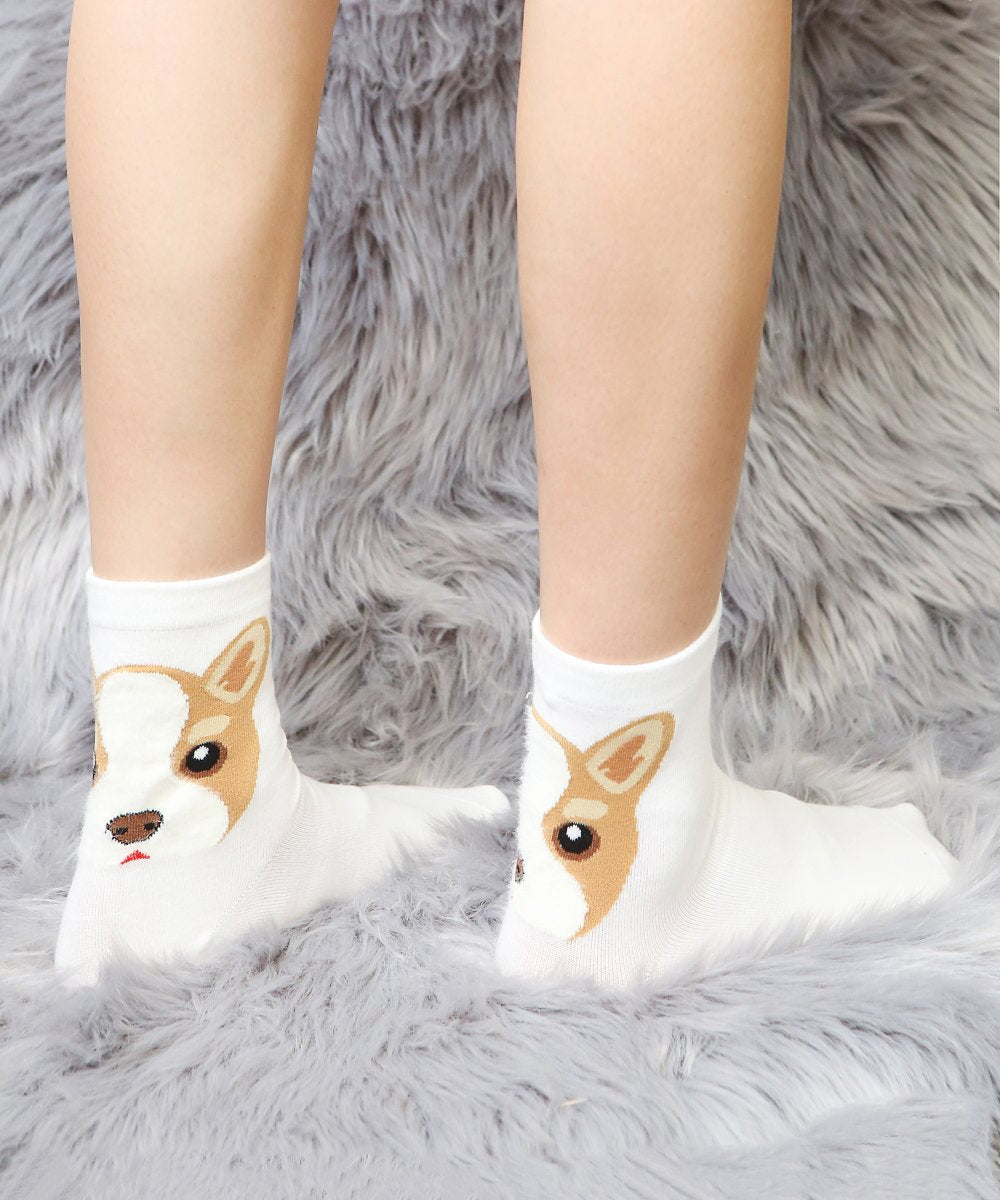 Corgi Portrait on Heel Socks on model