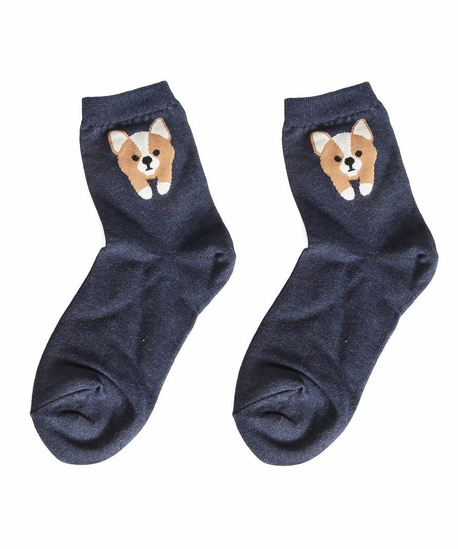 Navy Blue Corgi 3D Butt Socks