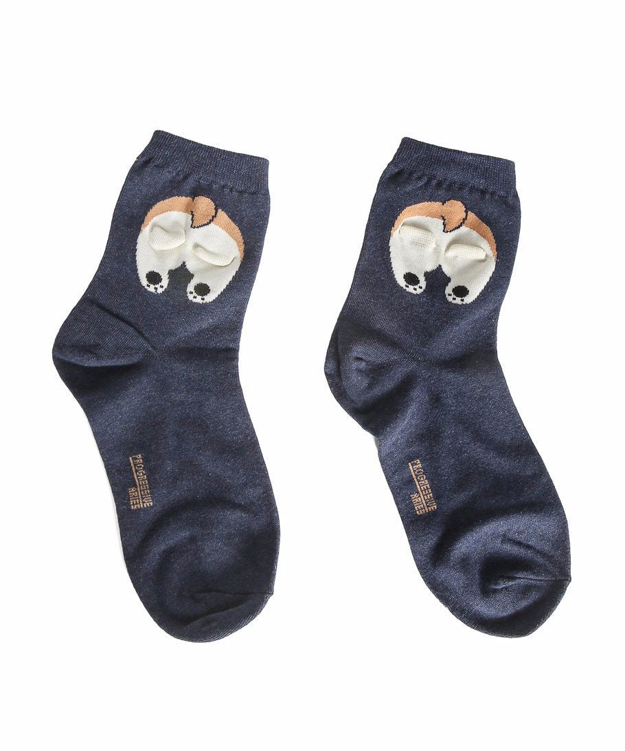 Navy Blue Corgi 3D Butt Socks Back View With Corgi Butt