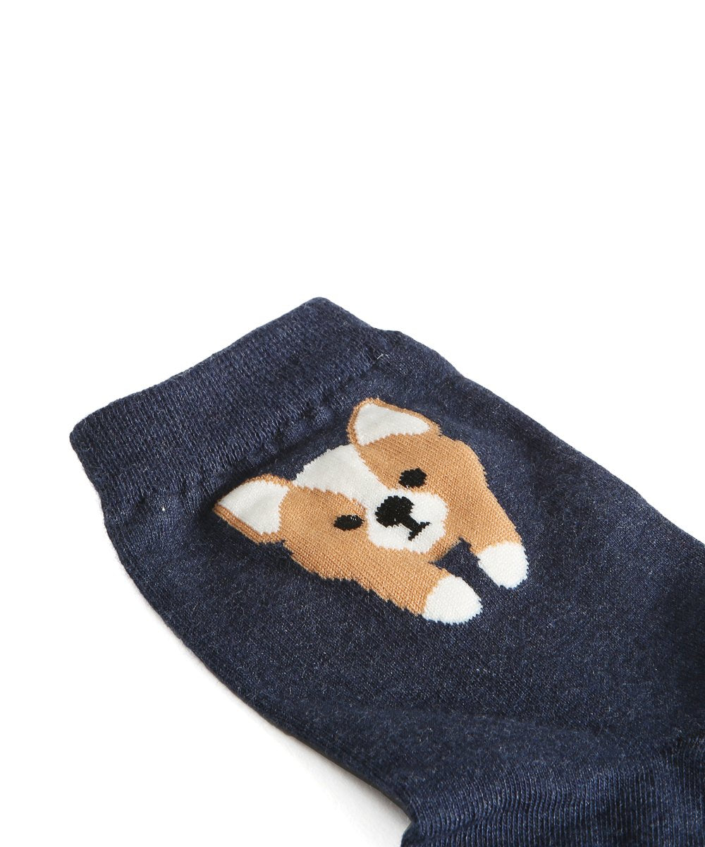 Navy Blue Corgi 3D Butt Socks Close Up Front Of Socks