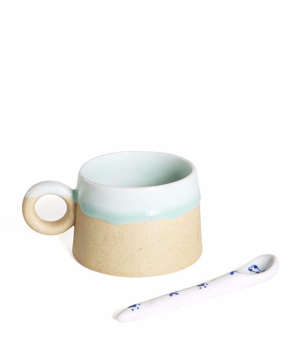 Handmade Chinaware Sitting Corgi Mug with spoon