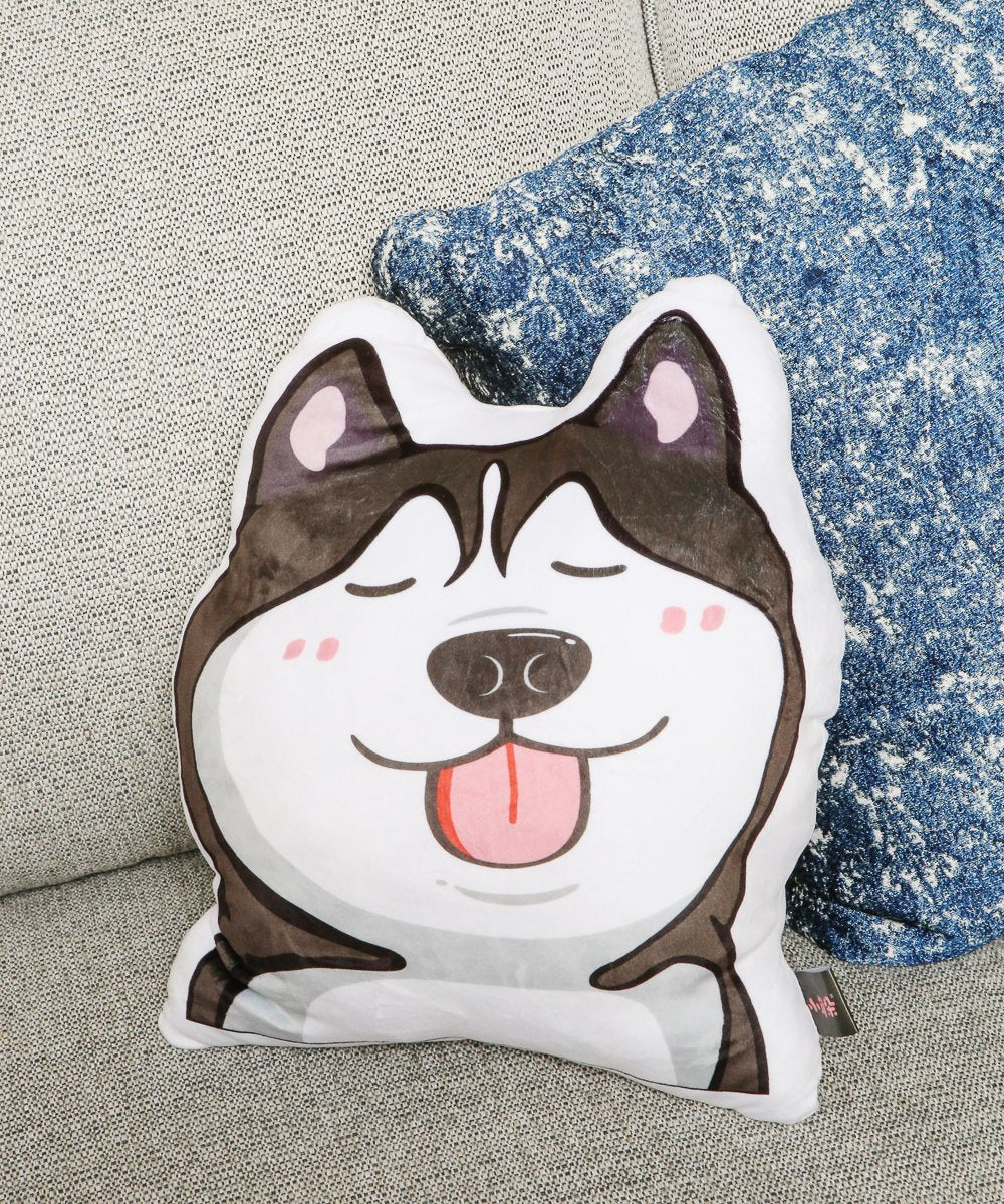 Happy Husky Pillow on couch