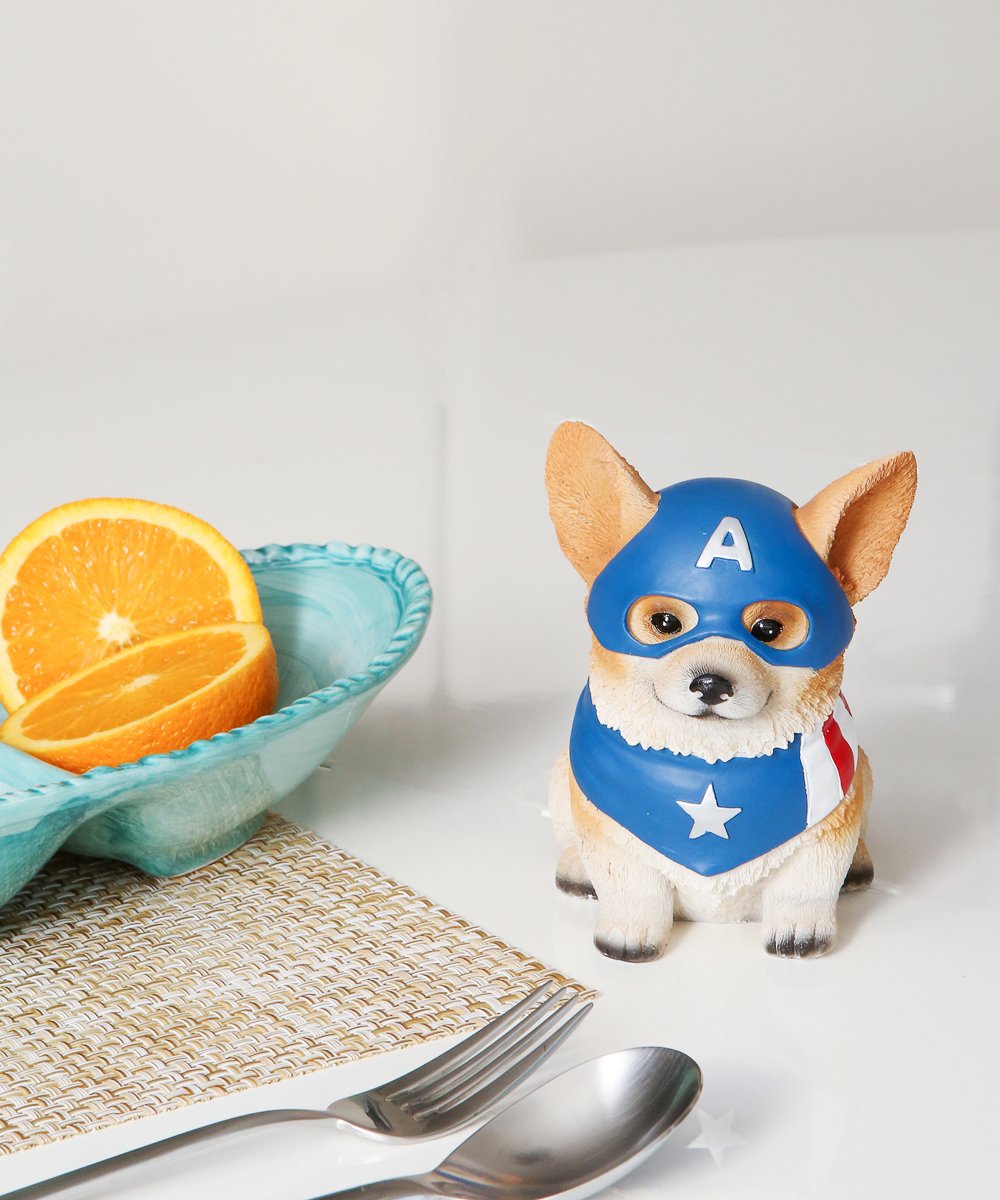 Dog Avengers Series Piggy Bank - Corgi on table