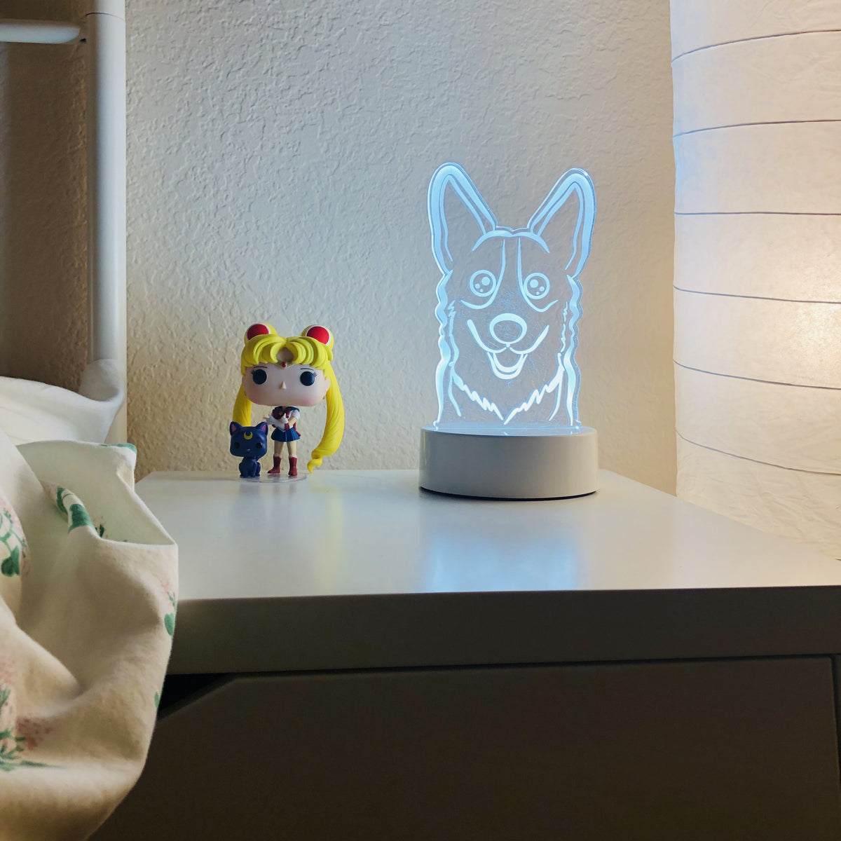 Corgi Acrylic LED Lamp on night stand