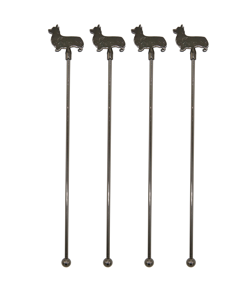 Black Corgi Stir Stick (Set of 4)