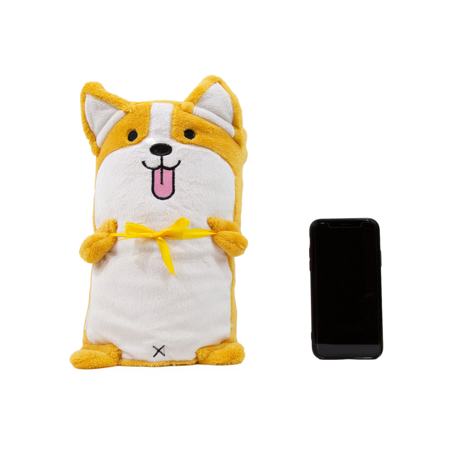 Corgi Plushy Blanket folded next to cellphone