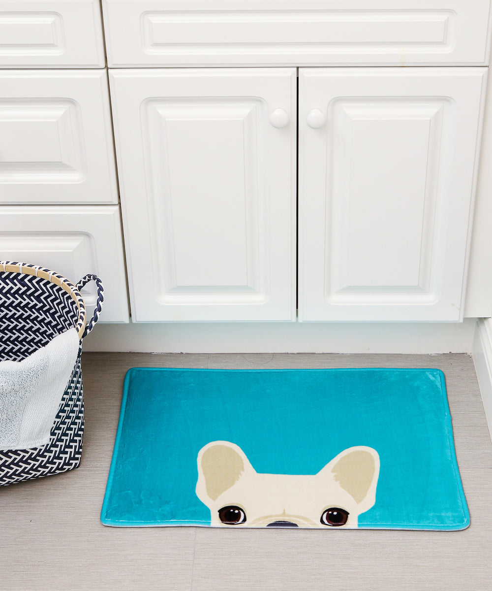 Blue French Bulldog Color Mat bathroom floor