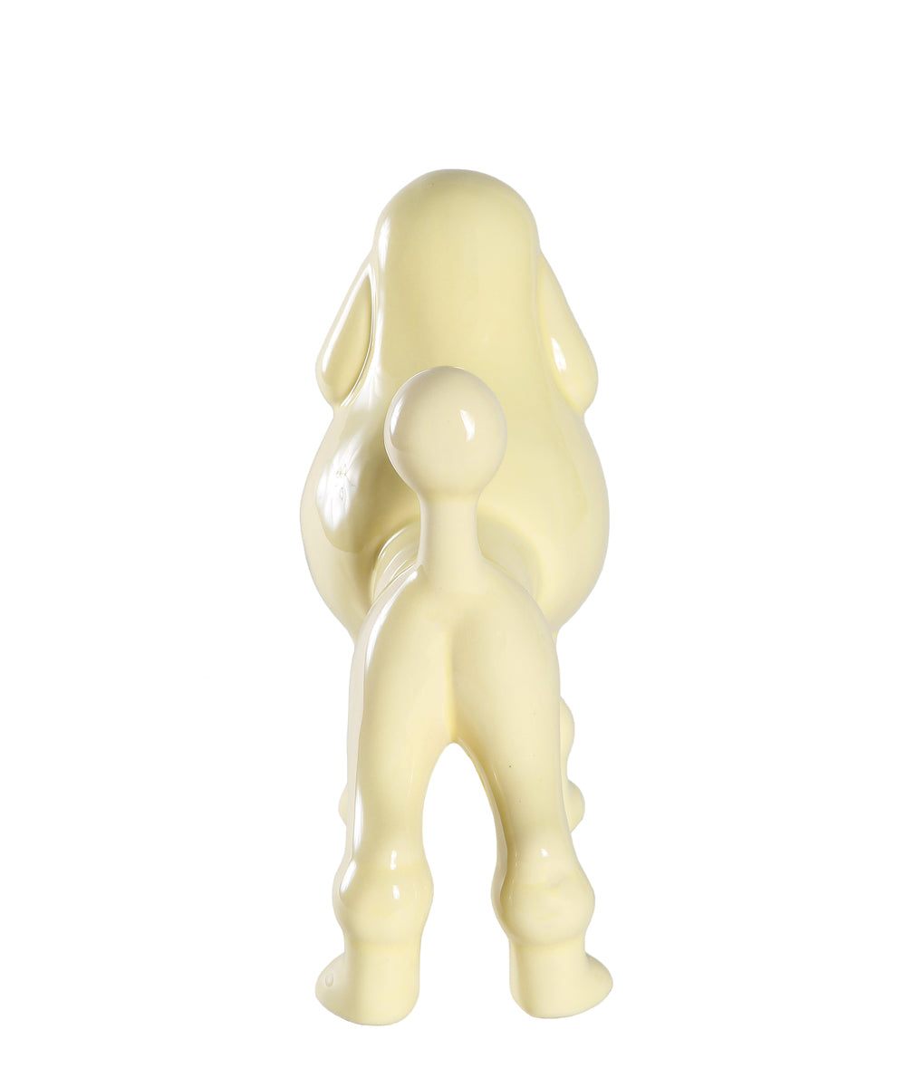 Yellow Standing Poodle Ceramic Pet Statue Back View