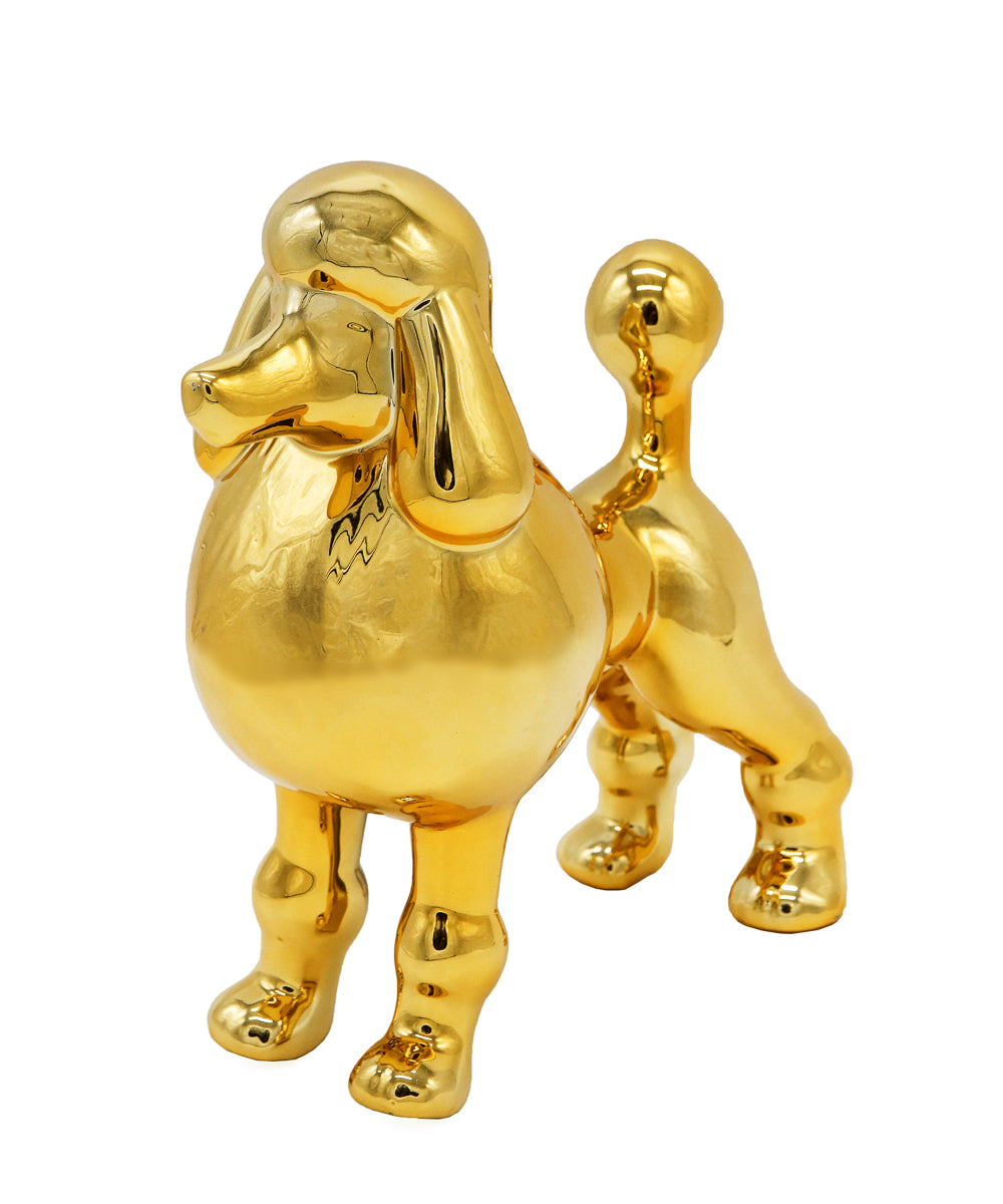 Golden Standing Poodle Ceramic Pet Statue 3/4 View