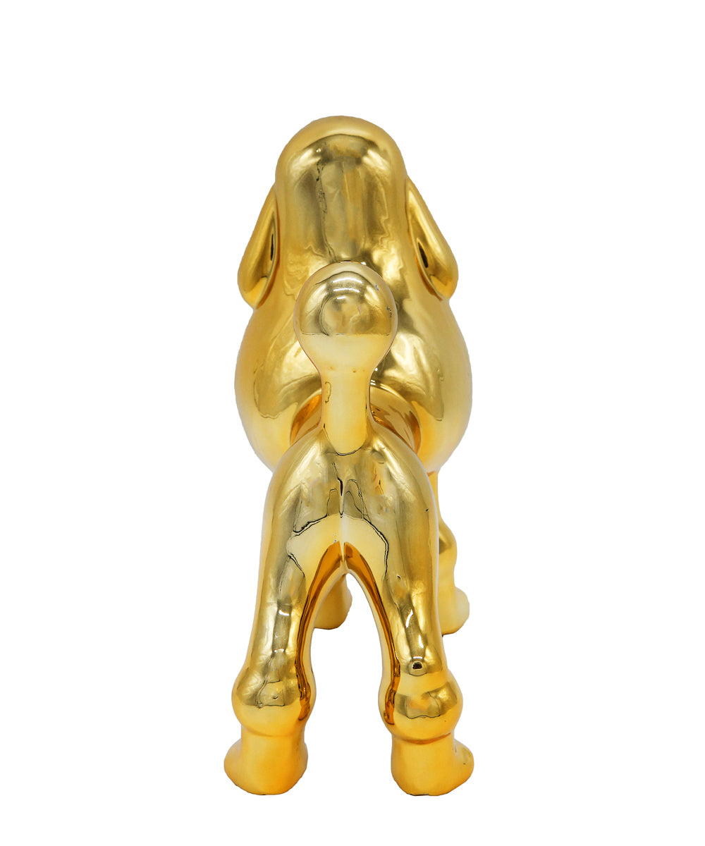 Golden Standing Poodle Ceramic Pet Statue Back View