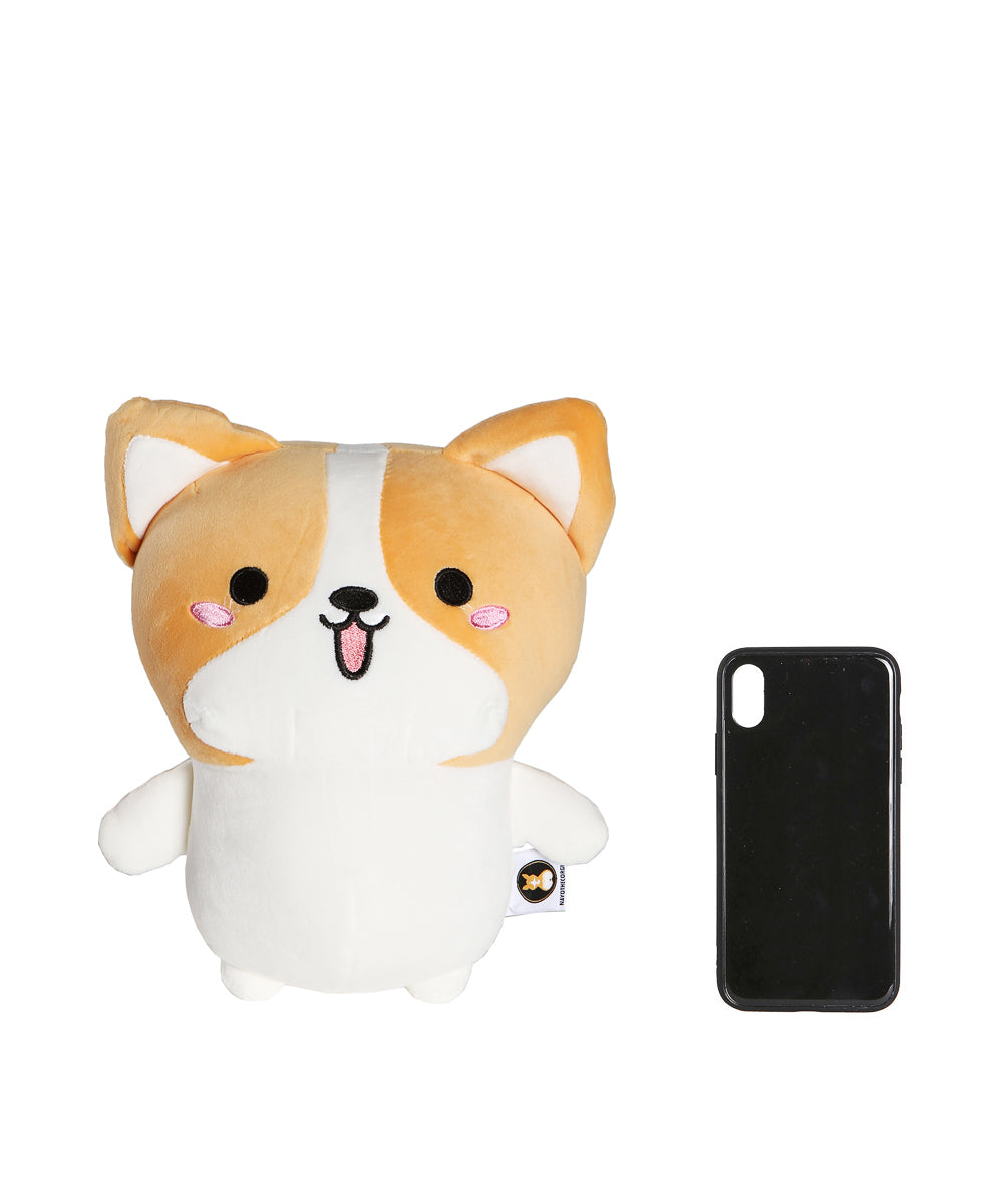 Corgi Plushy Small Size Next To Cell Phone For Size Comparison