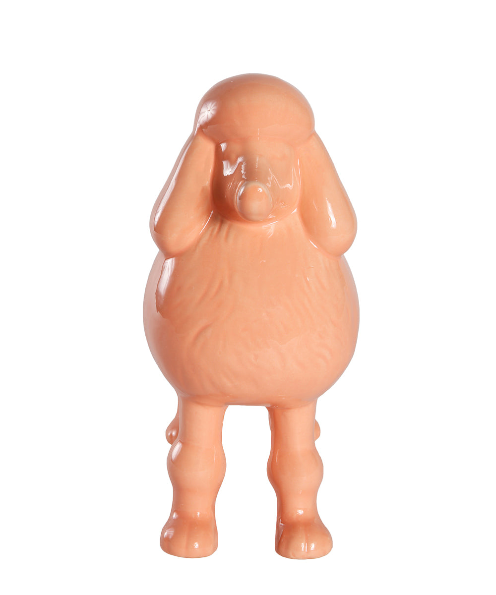 Orange Standing Poodle Ceramic Pet Statue Front View