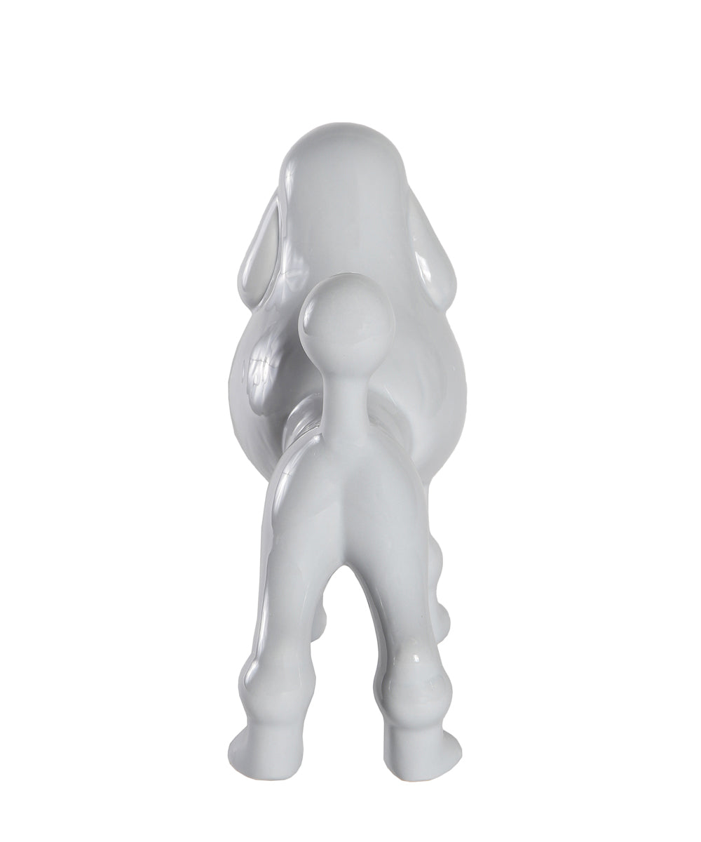 Grey Standing Poodle Ceramic Pet Statue Back View
