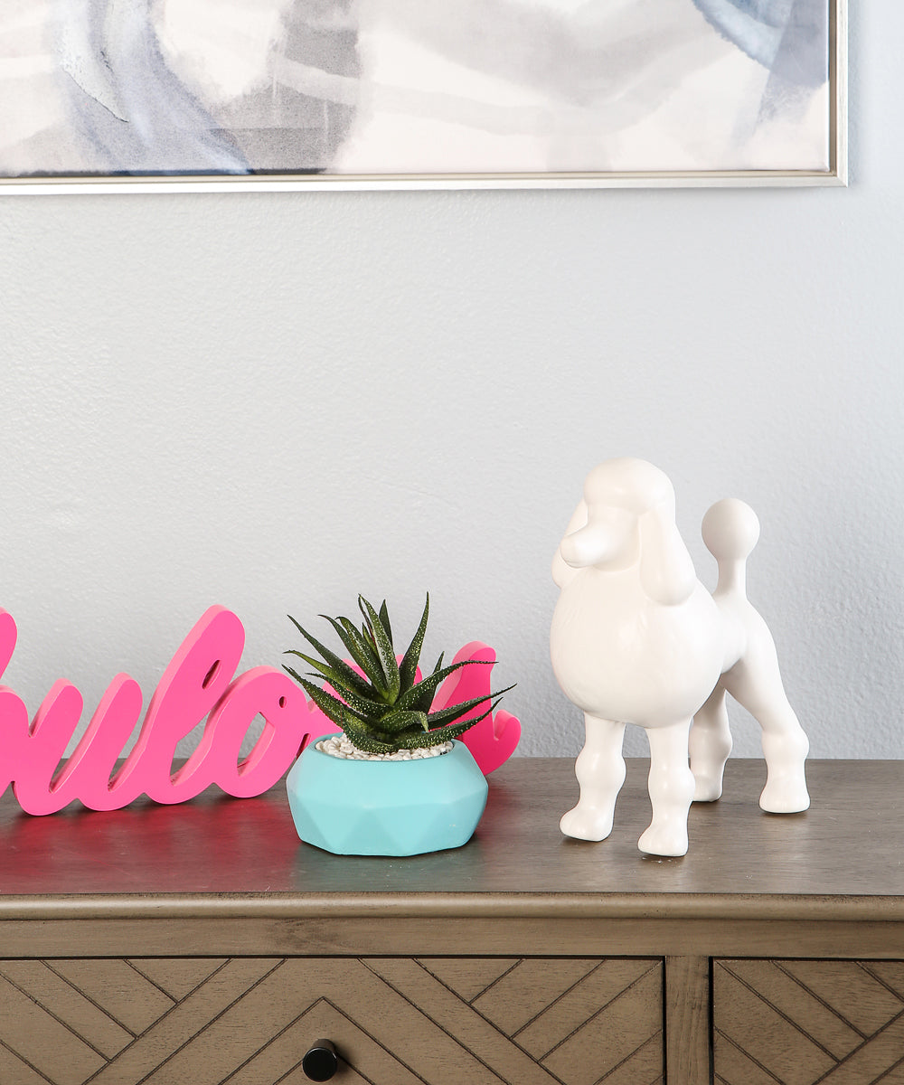 White Standing Poodle Ceramic Statue On Dresser