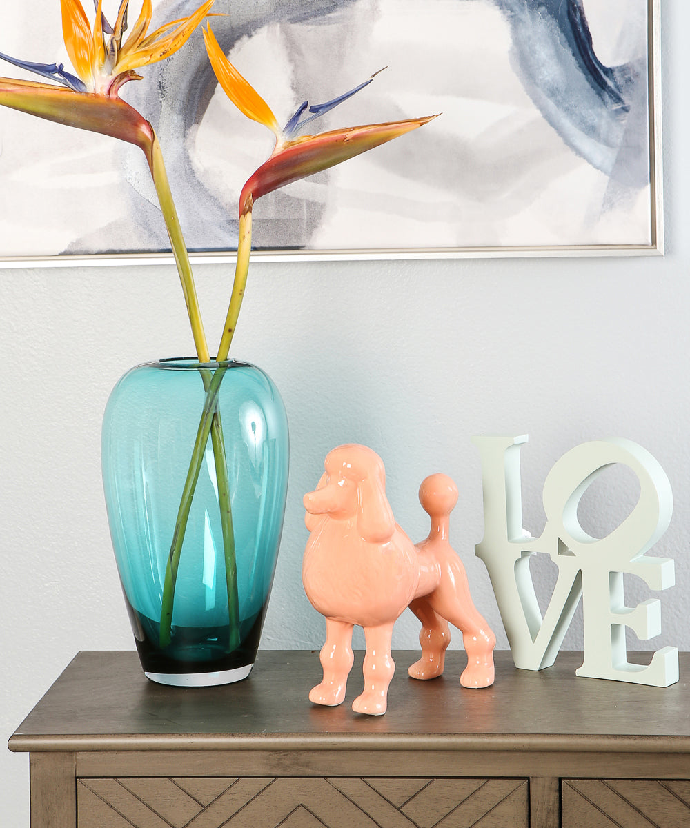 Orange Standing Poodle Ceramic Pet Statue On Dresser