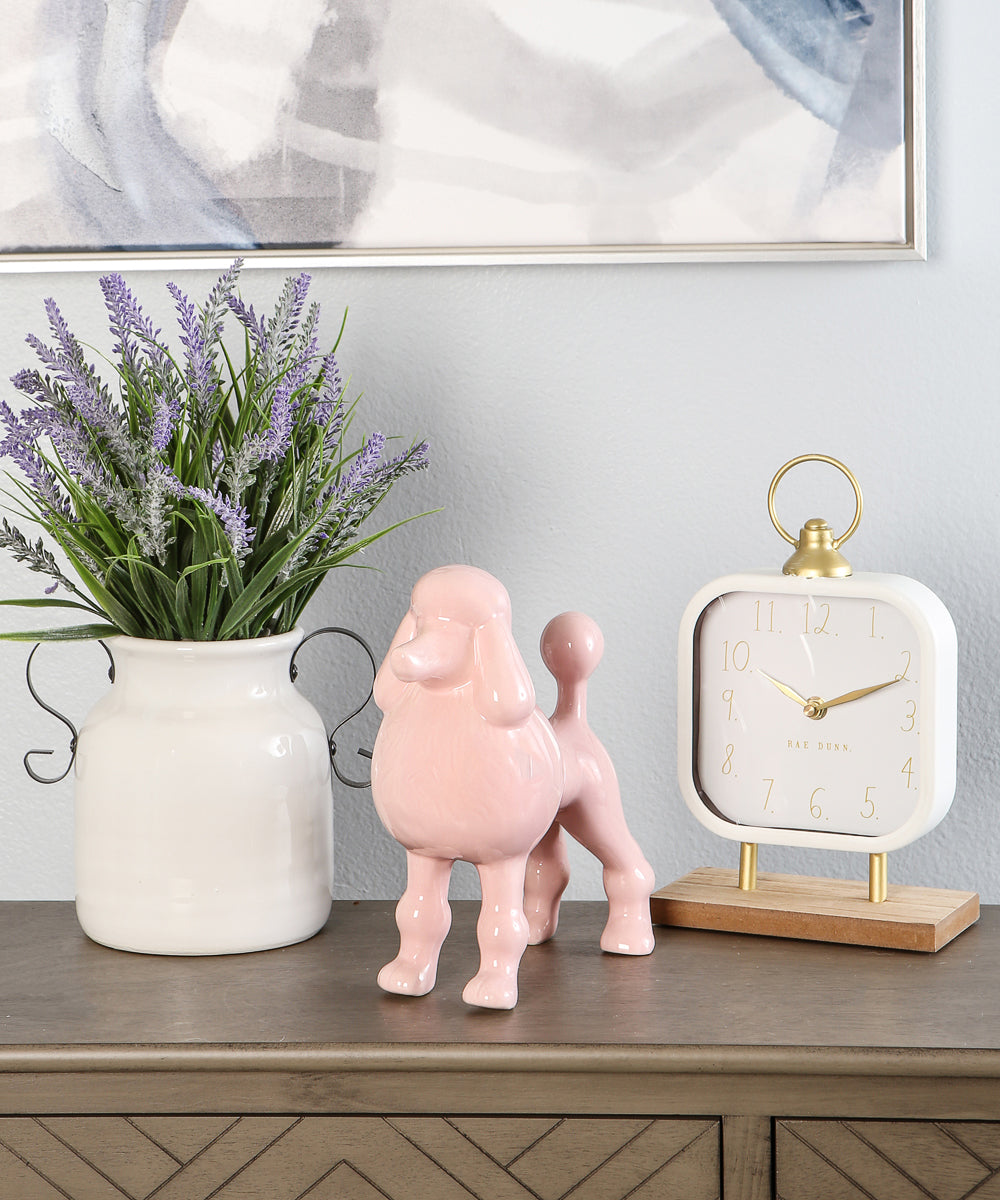 Pink Standing Poodle Ceramic Statue On Dresser