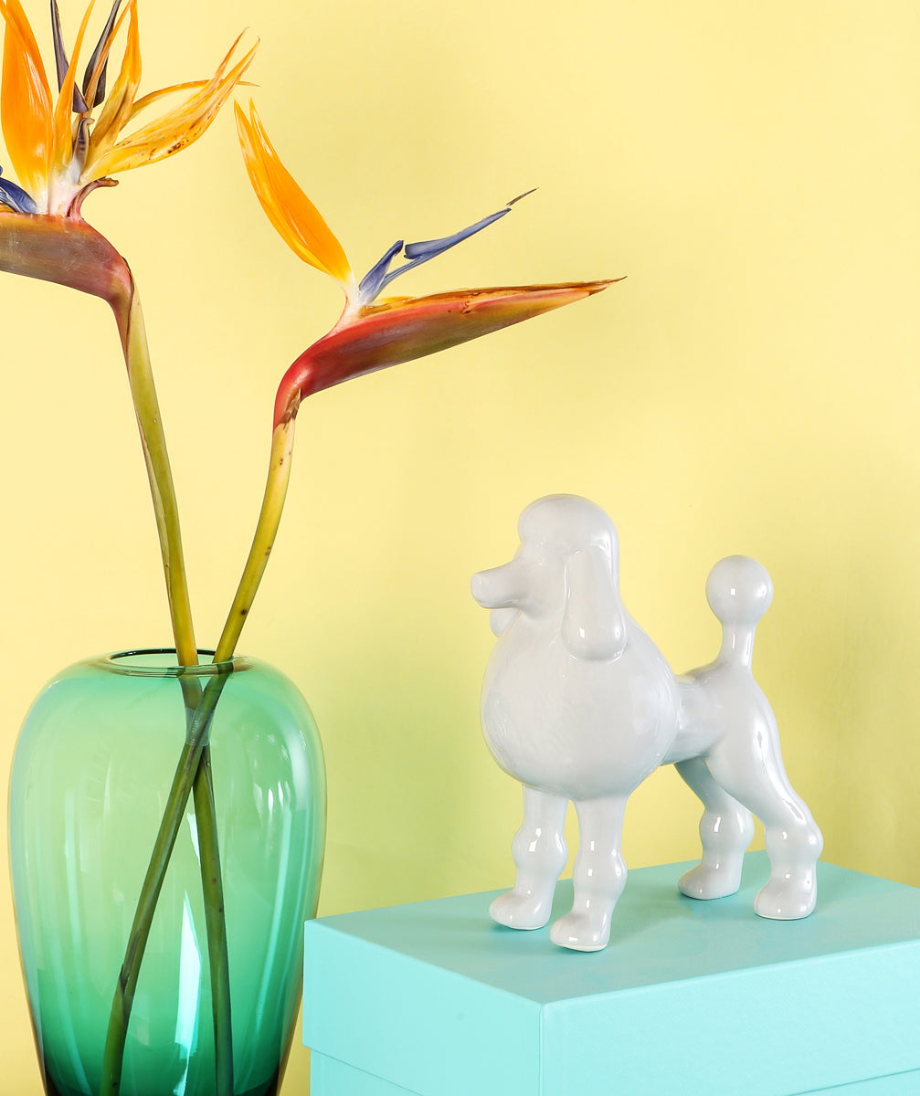 Grey Standing Poodle Ceramic Pet Statue On Desk