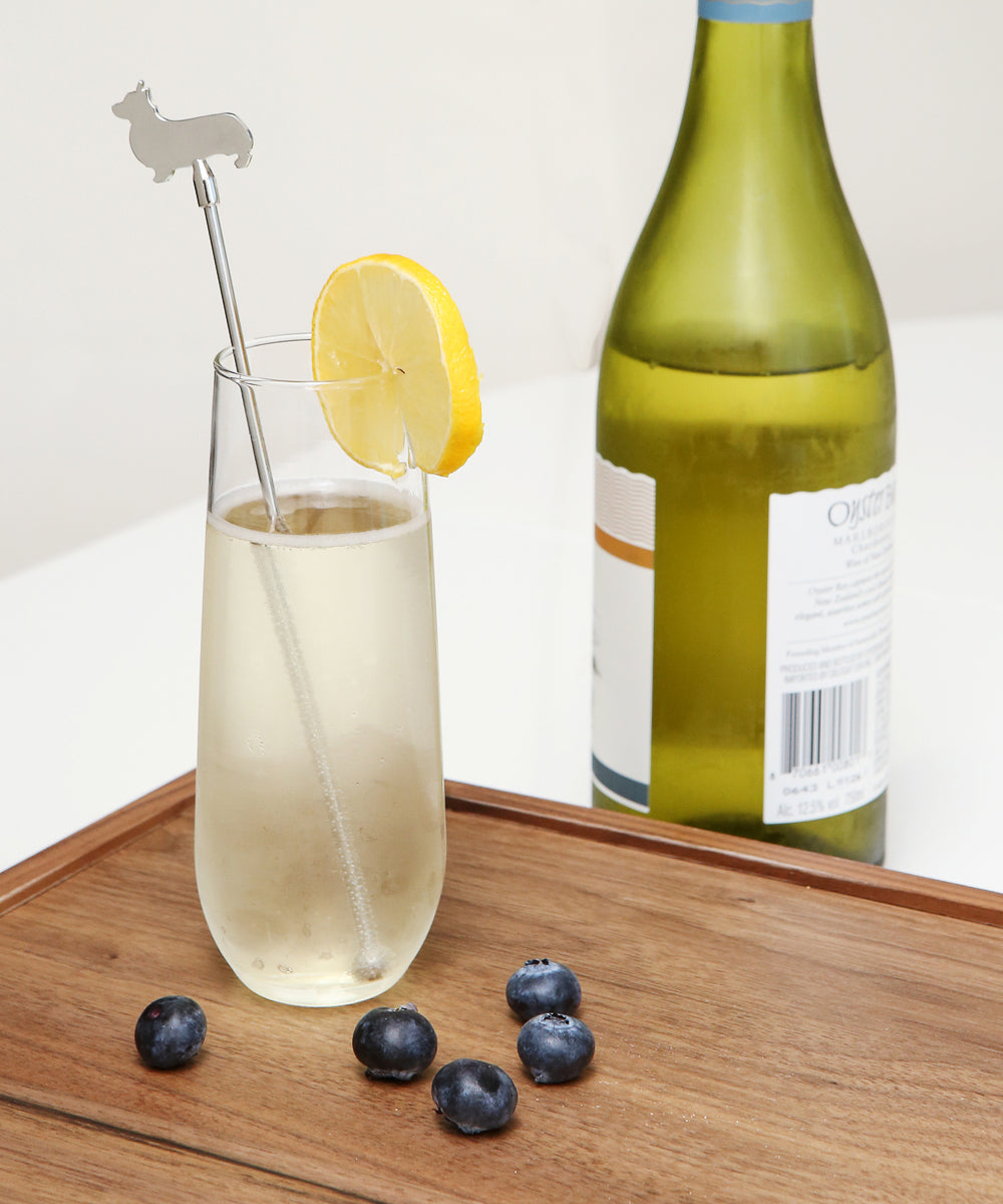 Silver Corgi Stir Stick in drink