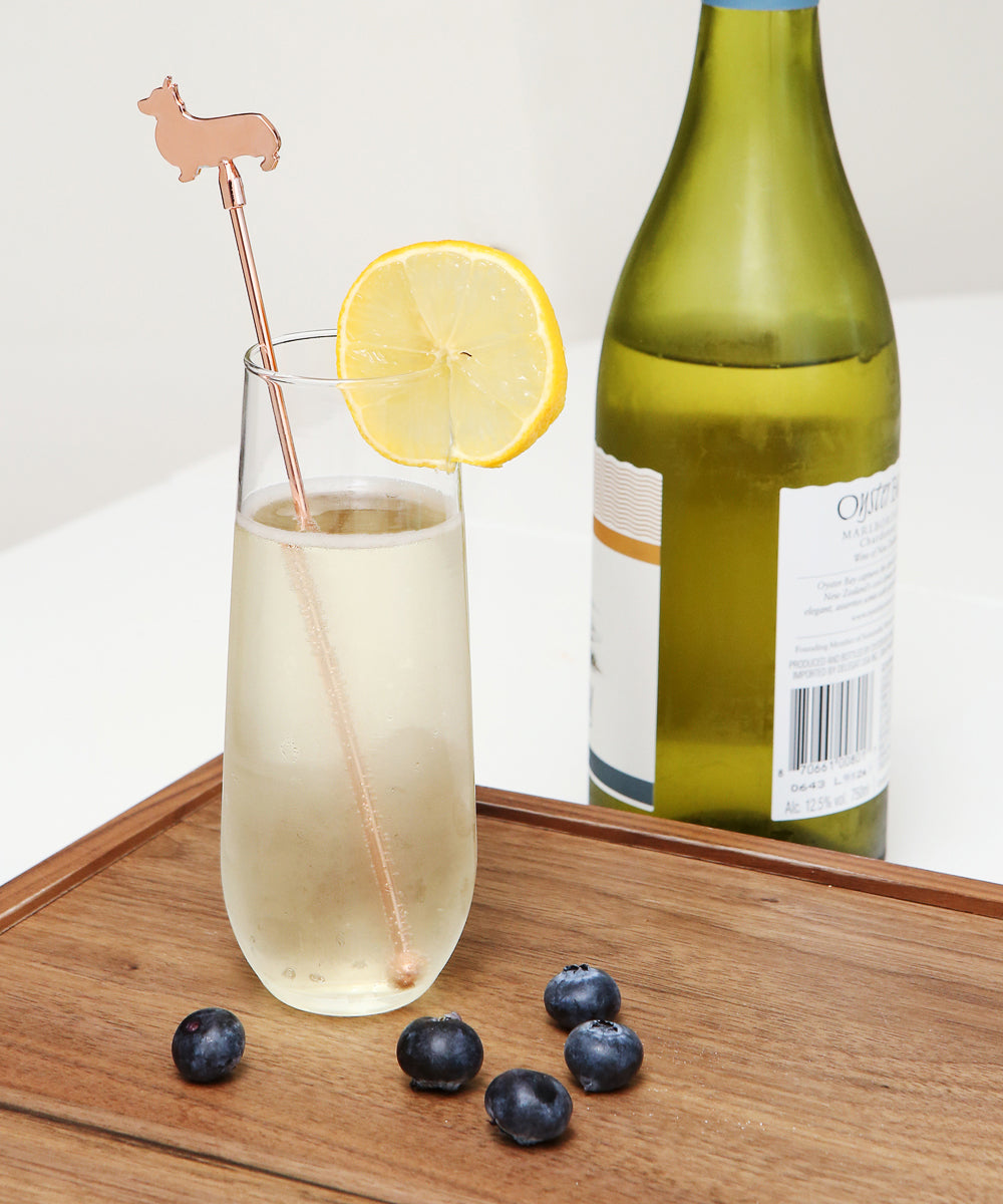 Rose Gold Corgi Stir Stick in drink
