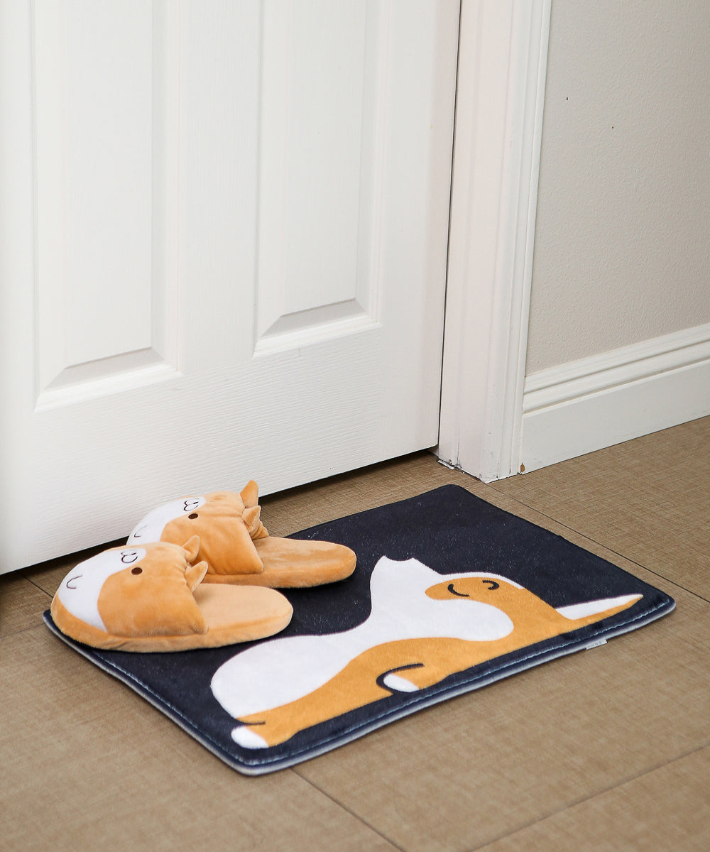 Black Door Corgi Door Mat In Front Of Door