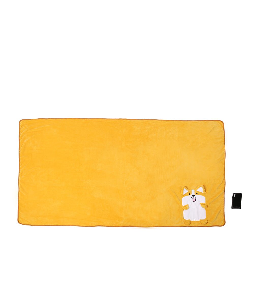 Corgi Plushy Blanket unfolded next to cellphone