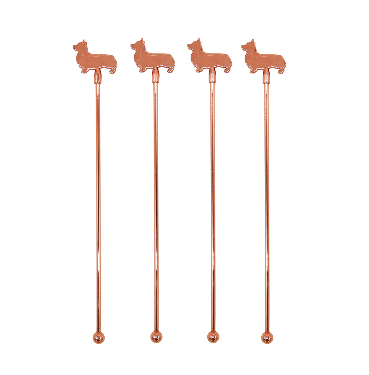 Rose Gold Corgi Stir Stick (Set of 4)