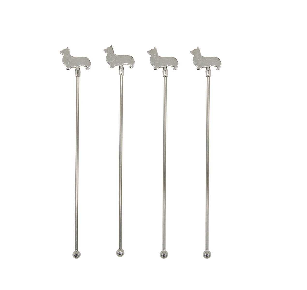 Silver Corgi Stir Stick (Set of 4)